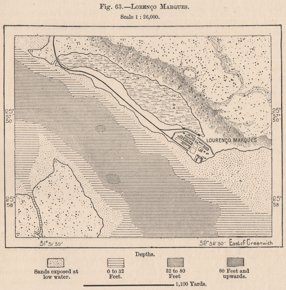 Lorenço Marques (Maputo) . Mozambique 1885 old antique vintage plan chart